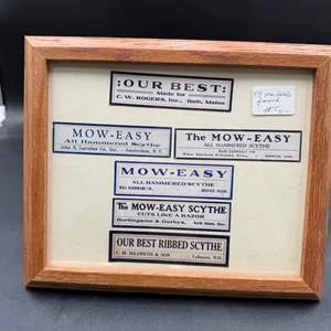 Framed Labels Collection of Mow-Easy and Our Best Scythe Blades