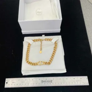 Christian Dior Gold-Tone Chain Choker Necklace w/ Box